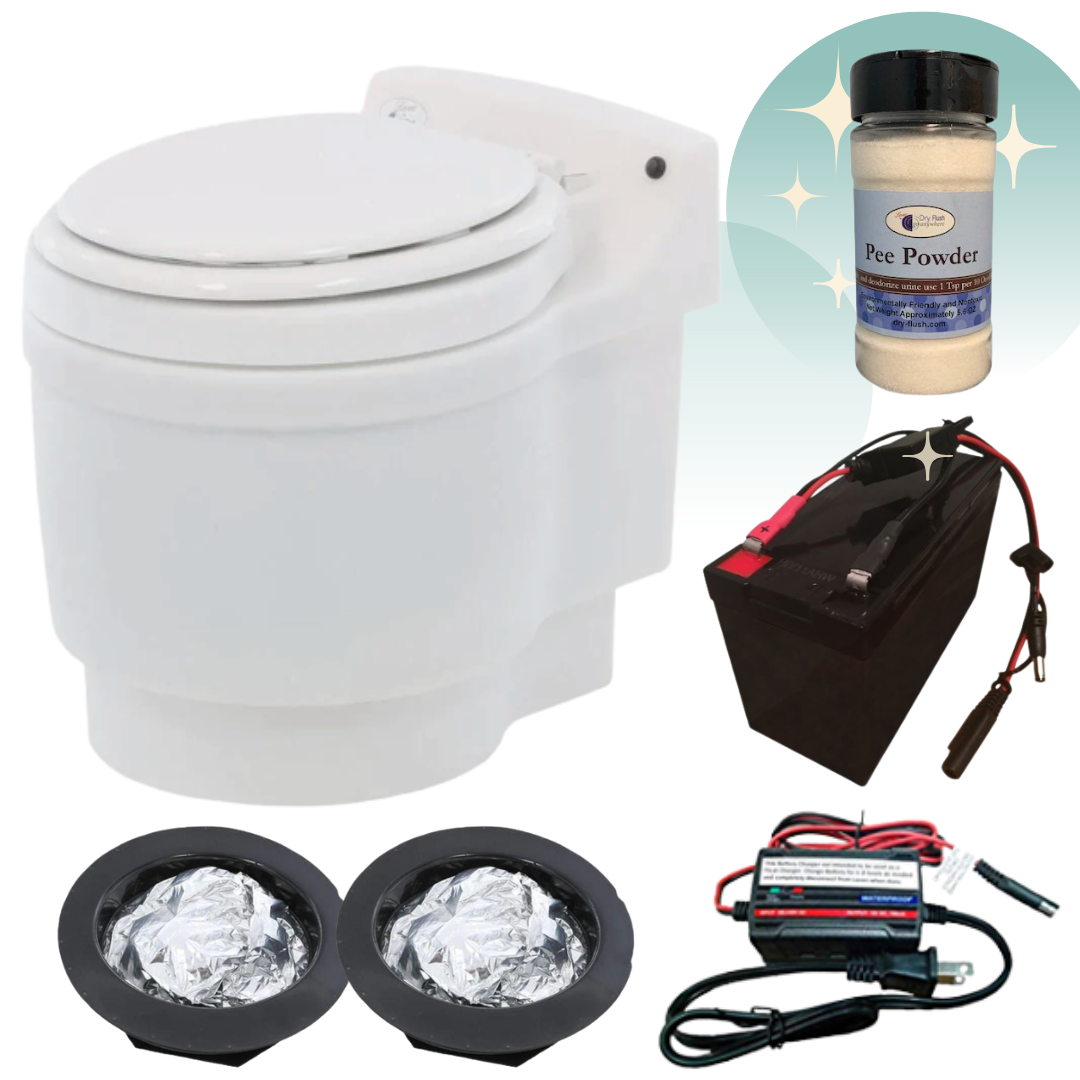Laveo Dry Flush Toilet with Battery and two Refills