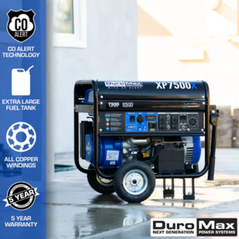 DuroMax 7,500 Watt to 6,000 Watt 274cc Electric Start Gas Powered Portable Generator w/ CO Alert Key Features