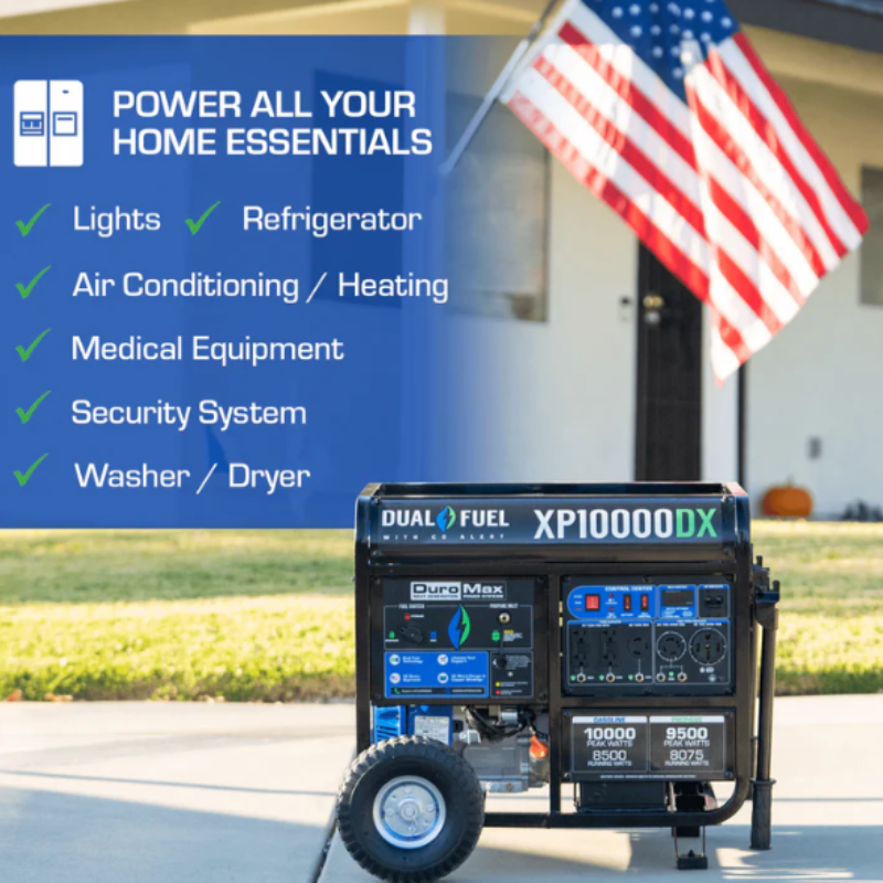 DuroMax XP10000DX 10,000 Watt Dual Fuel Portable Generator w CO Alert Power Home All Your Essentials