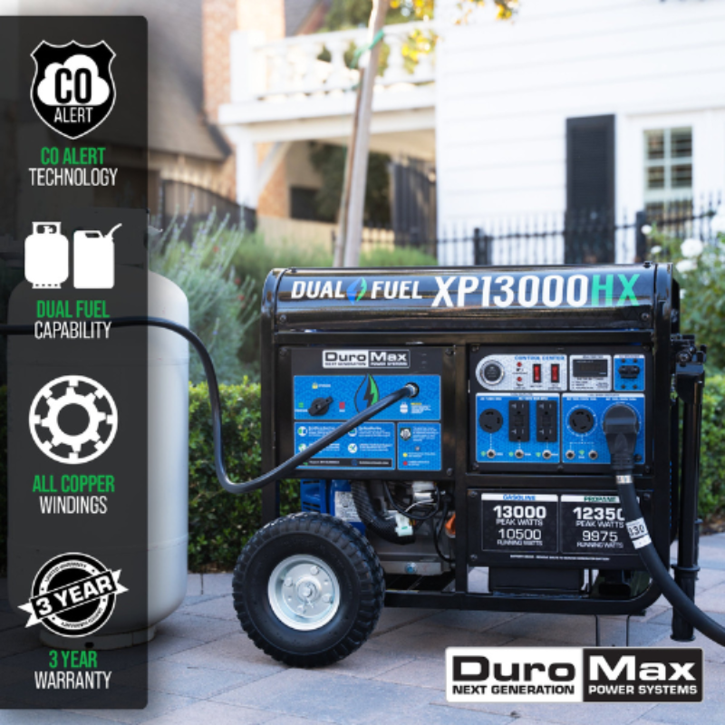 DuroMax XP13000HX 10500W/13000W Dual Fuel CO Alert Electric Start Generator New Features