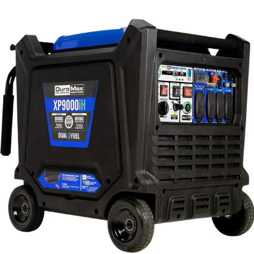 DuroMax XP9000iH 7600W/9000W 459cc Remote Start Dual Fuel Inverter Generator New Front Side View