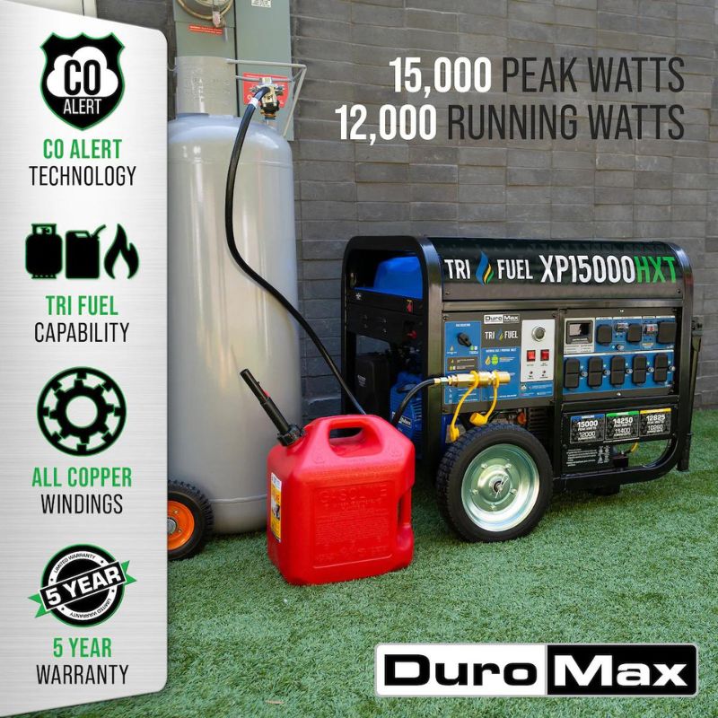 DuroMax 15,000 Watt Electric Start Tri-Fuel Portable Generator Features