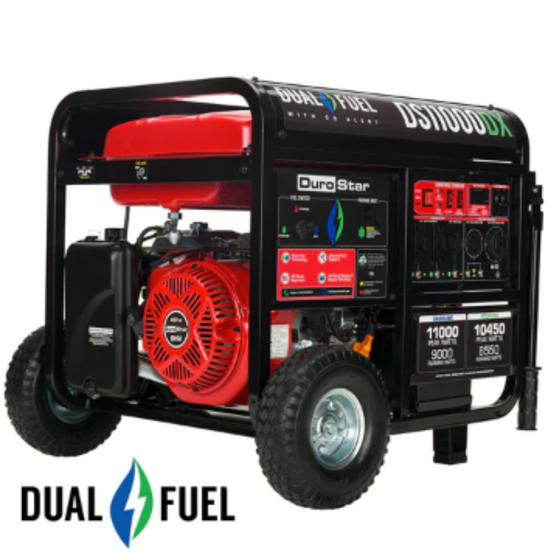 DuroStar DS11000DX 11,000 Watt Dual Fuel Portable Generator w/ CO Alert Front Side View