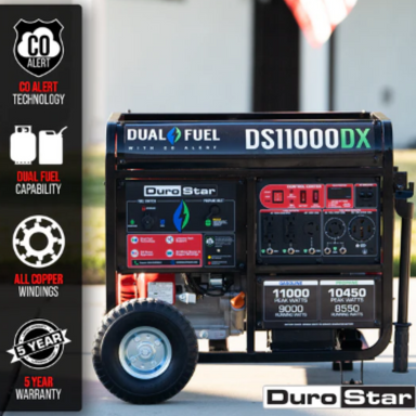 DuroStar DS11000DX 11,000 Watt Dual Fuel Portable Generator w/ CO Alert Key Features
