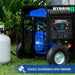 Duromax XP13000EH 13000W Dual Fuel Generator On The Lawn Connected to Propane