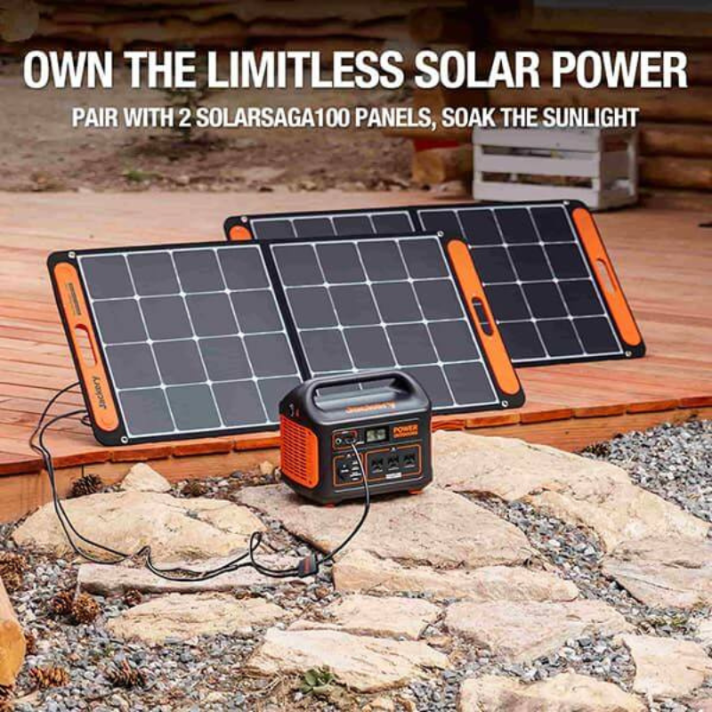 Jackery Explorer 1000 Portable Power Station Charging With Two Solar Panels