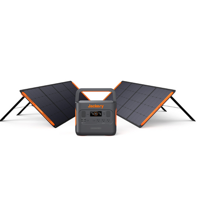 Jackery Solar Generator 2000 Pro (Explorer 2000 Pro + Solar Saga 200W) Front View With Two Solar Panels