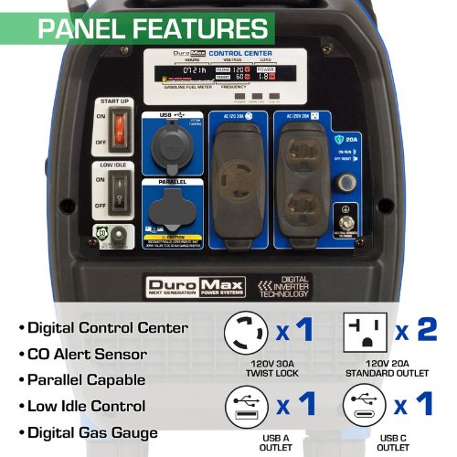 DuroMax - DuroMax 2300 Watt Dual Fuel Portable Digital Inverter Generator - Tiny Home Equipment