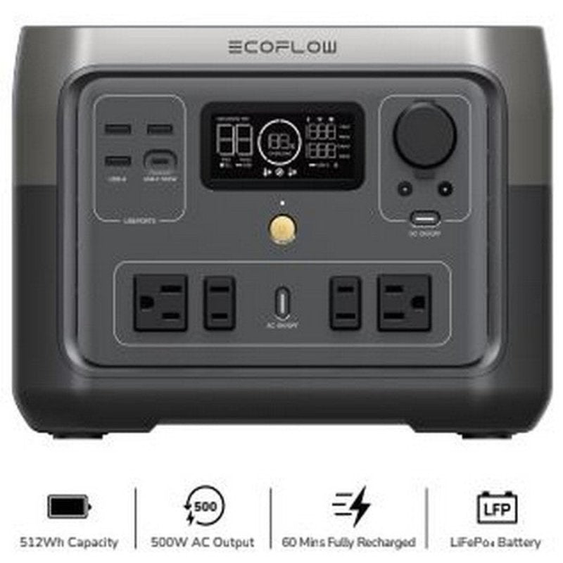 EcoFlow - EcoFlow RIVER 2 Max Portable Power Station 500W 512Wh ZMR610 - B - US - Tiny Home Equipment