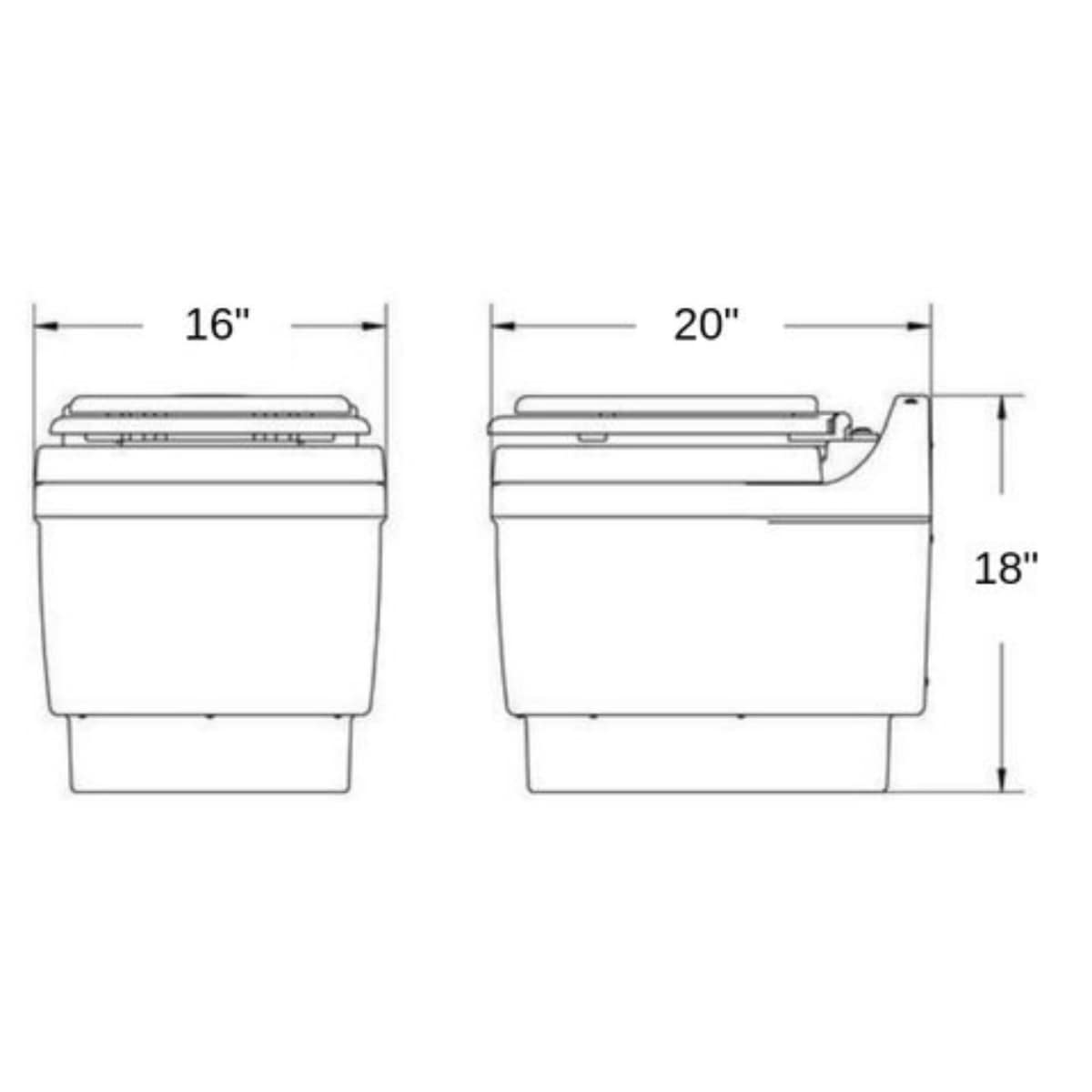 AC Powered Laveo Dry Flush Toilet - Product Dimensions